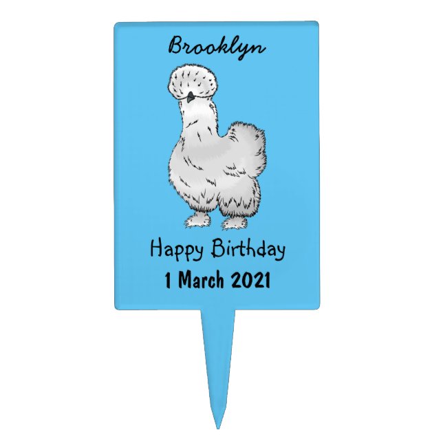 Silkie chicken cartoon illustration  cake topper (Front)