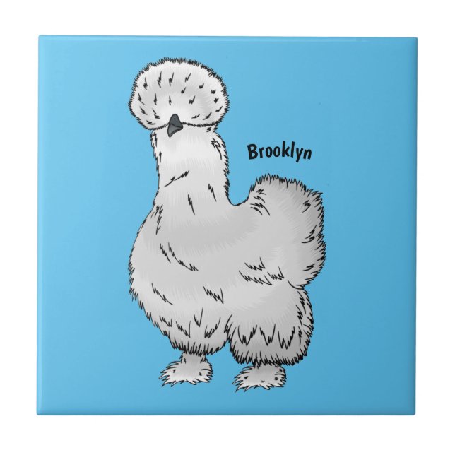 Silkie chicken cartoon illustration ceramic tile (Front)