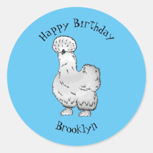 Silkie chicken cartoon illustration classic round sticker
