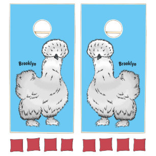 Silkie chicken cartoon illustration cornhole set