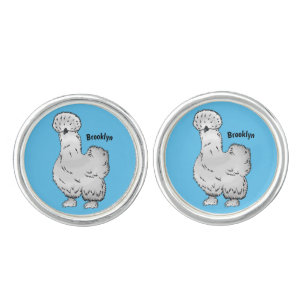 Silkie chicken cartoon illustration  cufflinks