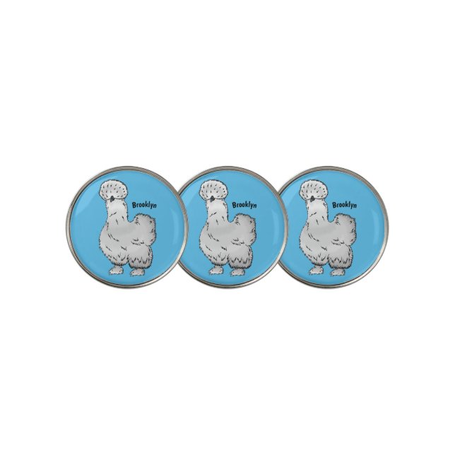 Silkie chicken cartoon illustration  golf ball marker (3 Up)