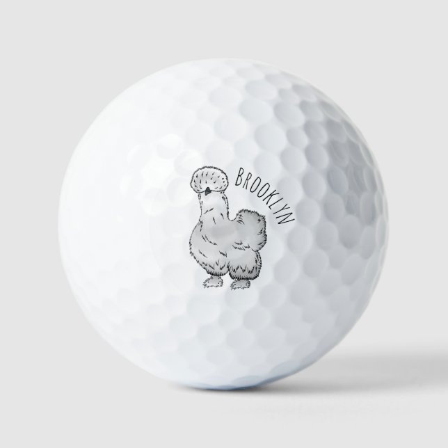 Silkie chicken cartoon illustration golf balls (Front)
