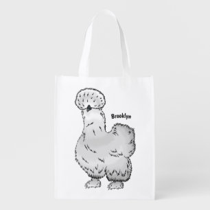 Silkie chicken cartoon illustration grocery bag