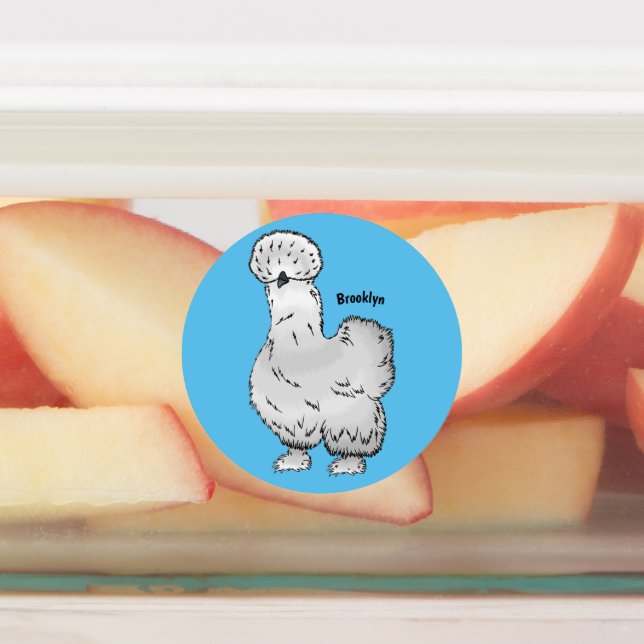 Silkie chicken cartoon illustration  labels (Affixed)