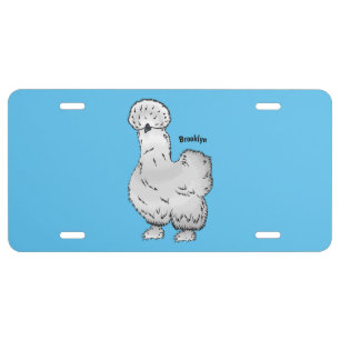 Silkie chicken cartoon illustration license plate