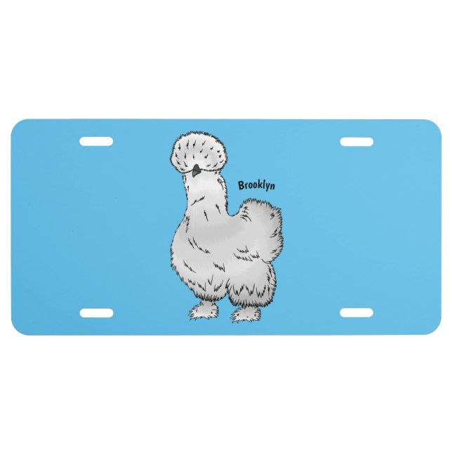 Silkie chicken cartoon illustration  license plate (Front)