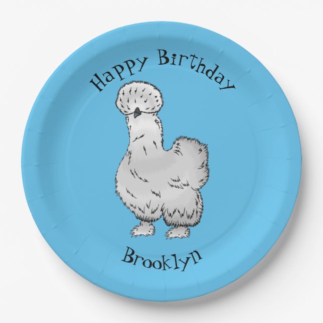 Silkie chicken cartoon illustration paper plates (Front)