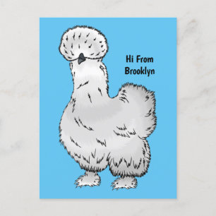 Silkie chicken cartoon illustration  postcard