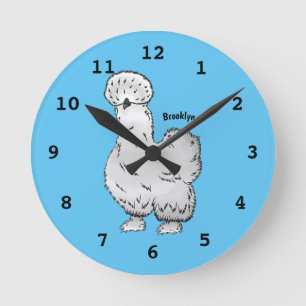 Silkie chicken cartoon illustration round clock