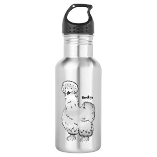 Silkie chicken cartoon illustration stainless steel water bottle