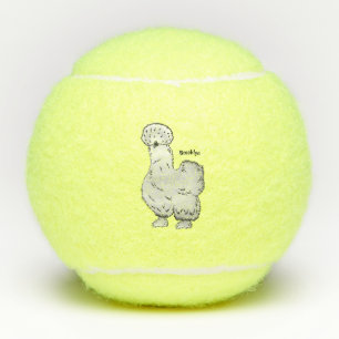 Silkie chicken cartoon illustration tennis balls