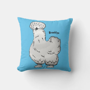 Silkie chicken cartoon illustration throw pillow