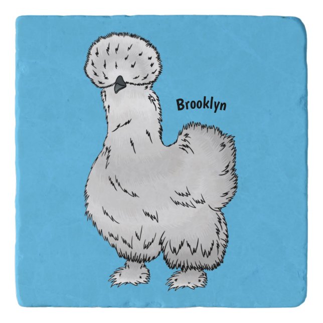 Silkie chicken cartoon illustration trivet (Front)