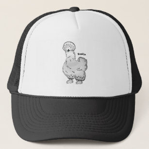 Silkie chicken cartoon illustration  trucker hat