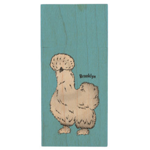 Silkie chicken cartoon illustration  wood flash drive