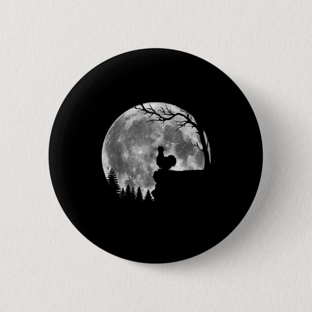 Silkie Chicken Moon Silhouette Funny Lazy Hallowee Button (Front)