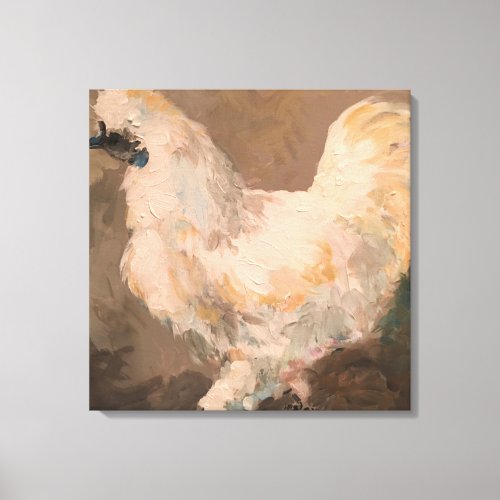 Silkie Chicken Stretched Canvas Painting by Jac