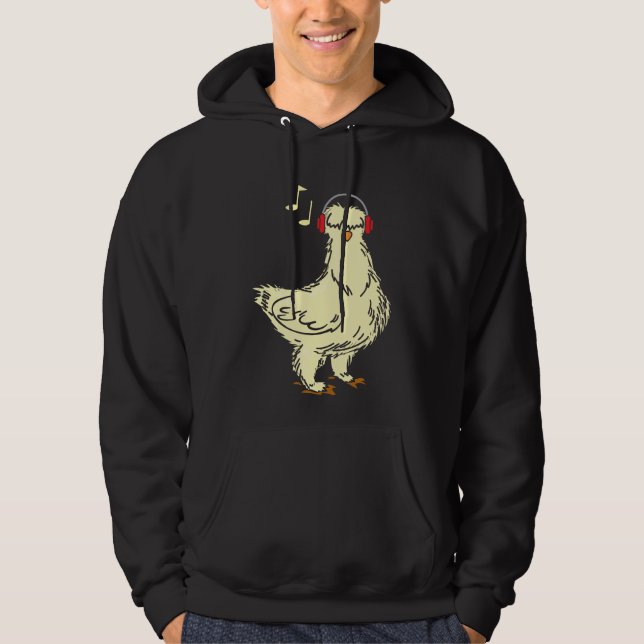 Silkie Chicken Wearing Headphone Hoodie (Front)