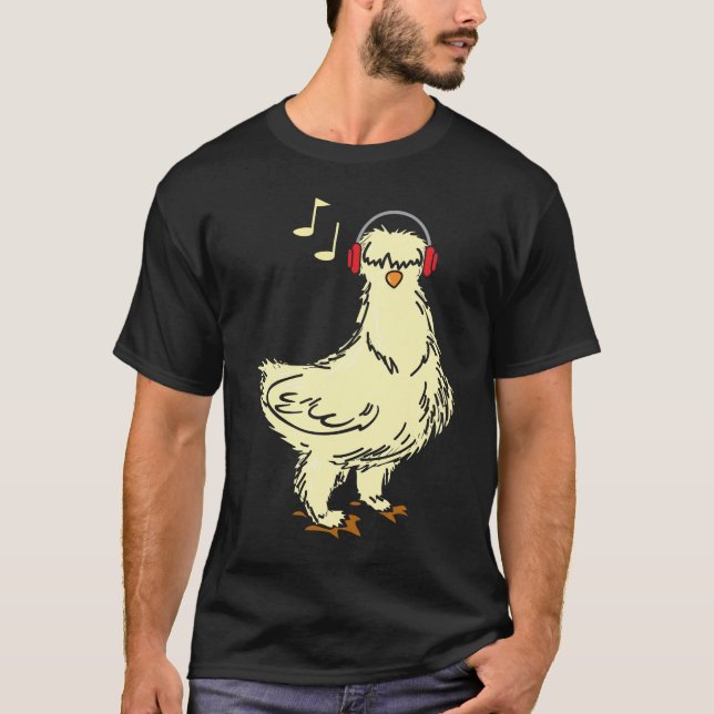 Silkie Chicken Wearing Headphone T-Shirt (Front)