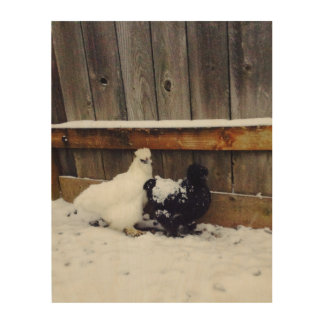 Silkie Chickens 1st Snow Wood Wall Decor