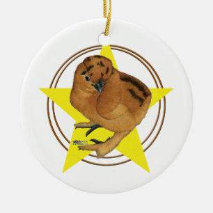 Silkie Red Chick Star Ceramic Ornament