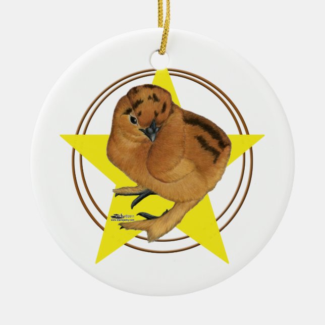 Silkie Red Chick Star Ceramic Ornament (Front)