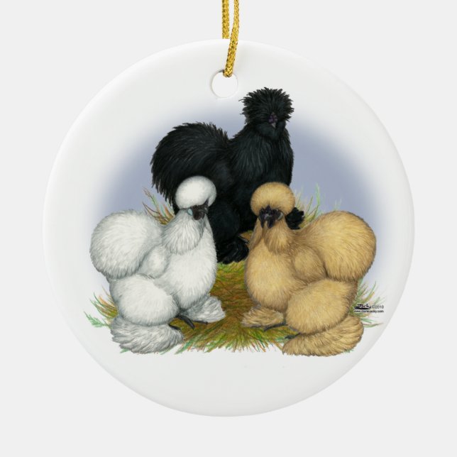 Silkie Trio Ceramic Ornament (Front)