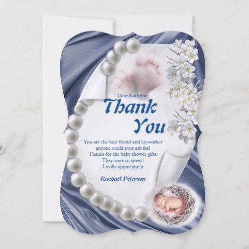 Silky Blue Pearl Baby Thank You Card