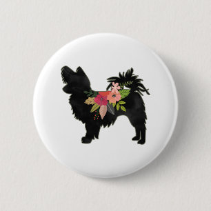 Silky Chihuahua Dog Breed Boho Floral Silhouette Button