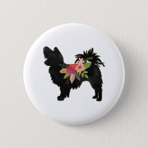 Silky Chihuahua Dog Breed Boho Floral Silhouette Button