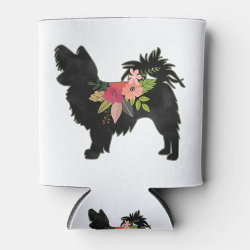 Silky Chihuahua Dog Breed Boho Floral Silhouette Can Cooler