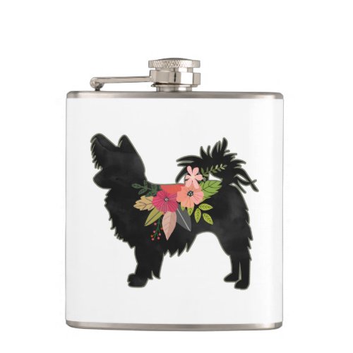 Silky Chihuahua Dog Breed Boho Floral Silhouette Flask