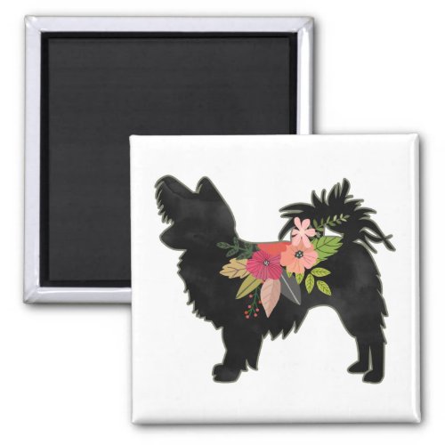 Silky Chihuahua Dog Breed Boho Floral Silhouette Magnet