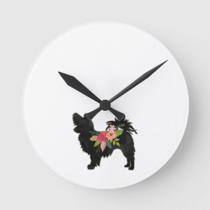 Silky Chihuahua Dog Breed Boho Floral Silhouette Round Clock