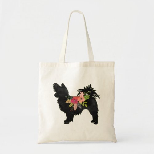 Silky Chihuahua Dog Breed Boho Floral Silhouette Tote Bag