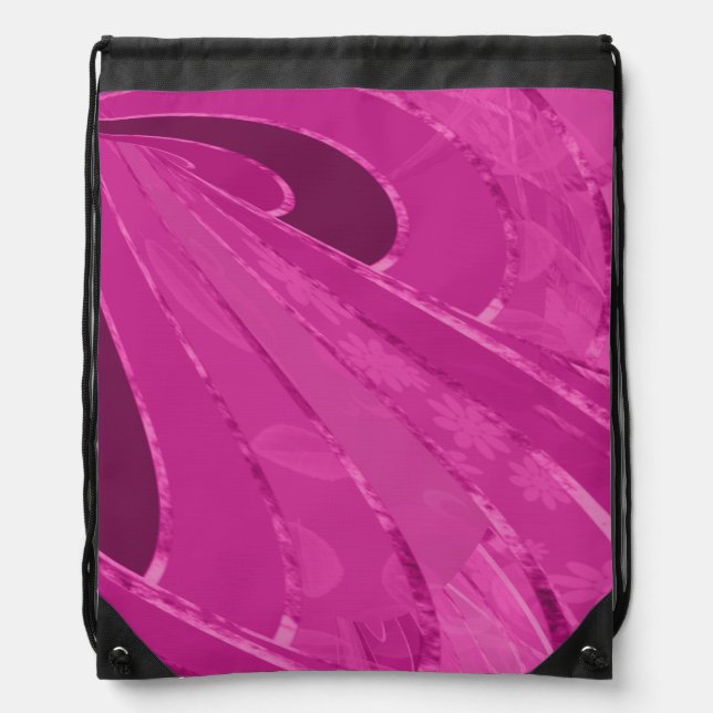 Silky curved lines abstract in pink drawstring bag (Front)