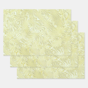 Silky Faux Moire Pattern in Shimmering Yellow Wrapping Paper Sheets