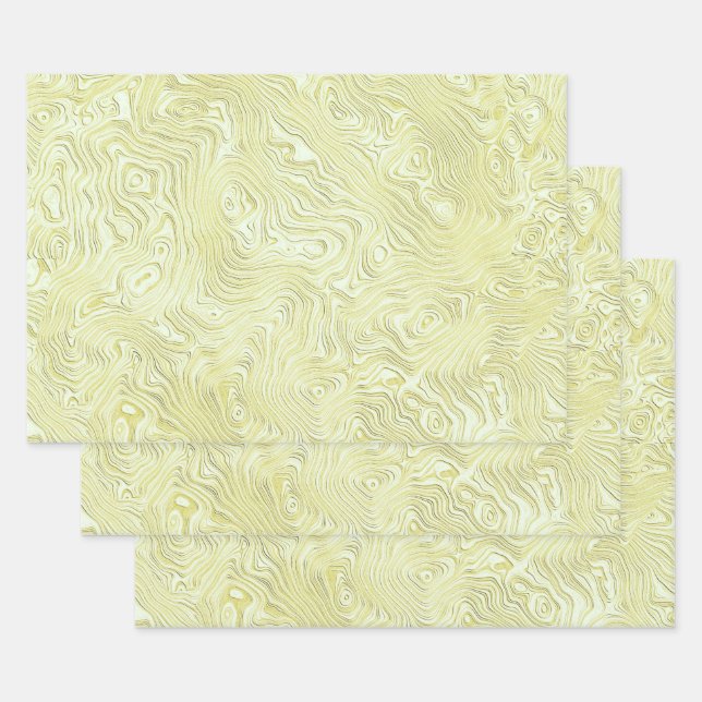 Silky Faux Moire Pattern in Shimmering Yellow Wrapping Paper Sheets (Set)