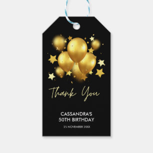 Silky Golden Balloons Stars Black Birthday  Gift Tags