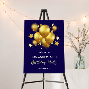 Silky Golden Balloons Stars Navy Birthday Welcome Foam Board