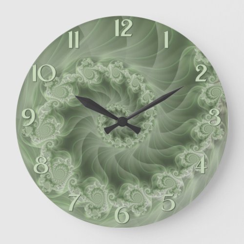 Silky Green Spiral Fractal Wall Clock