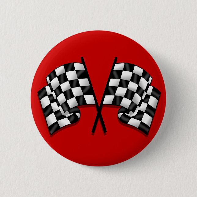Silky looking Motorsport chequered flag gear Pinback Button (Front)
