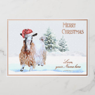 Silky Maggie Goat Foil Holiday Card-Scene 2 Foil Invitation
