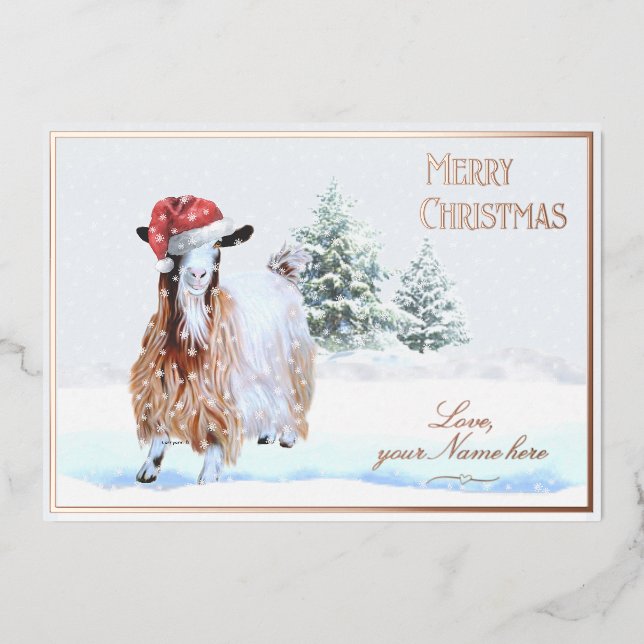 Silky Maggie Goat Foil Holiday Card-Scene 2  Foil Invitation (Front)