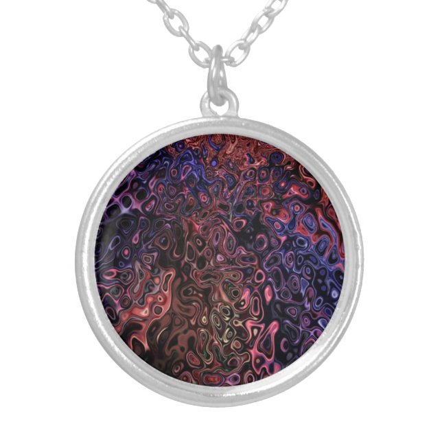 Silky Marble/Purples Design Silver Plated Necklace (Front)