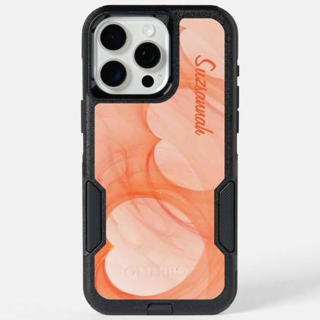 Silky Orange Heart Line Abstract Art Personalized iPhone 15 Pro Max Case (Back)