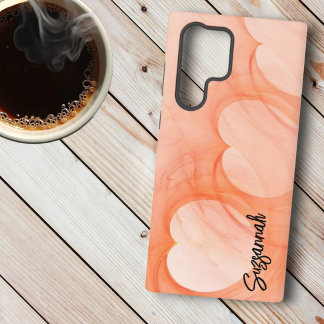 Silky Orange Heart Line Abstract Art Personalized Samsung Galaxy S22 Ultra Case
