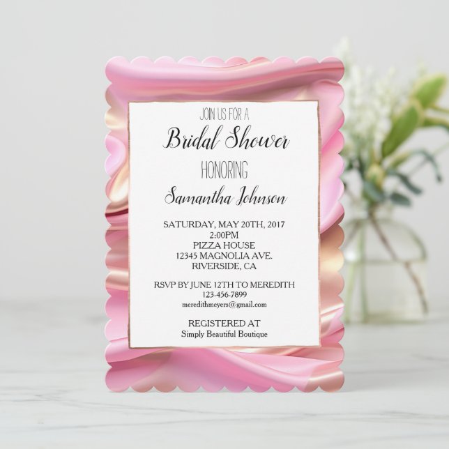 Silky Pink Gold Bridal Shower Invitation (Standing Front)