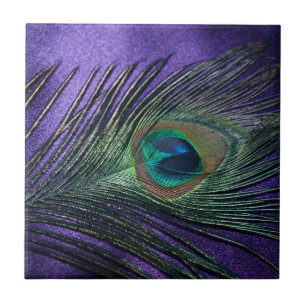 Silky Purple Peacock Feather Ceramic Tile